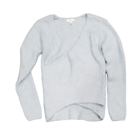 debut Sweaters - Debut Gray Fuzzy Knit Faux Wrap Sweater S